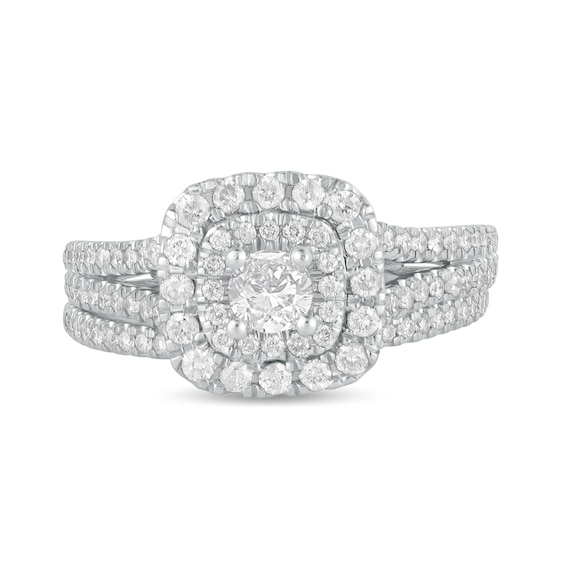1 CT. T.w. Diamond Double Cushion-Shaped Frame Multi-Row Bridal Set in 10K White Gold
