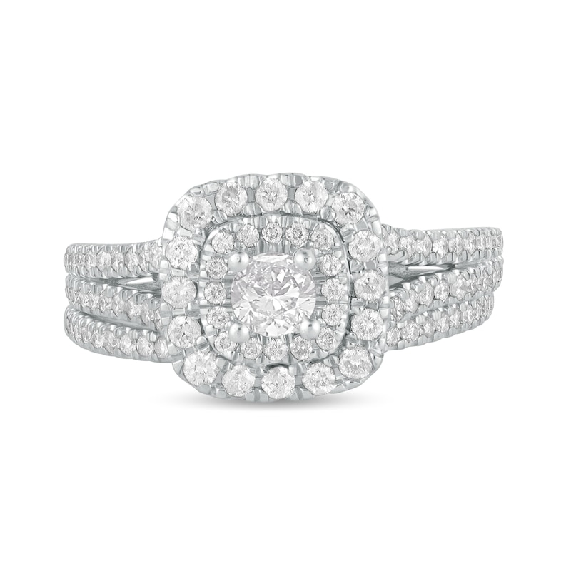 Main Image 4 of 1 CT. T.W. Diamond Double Cushion-Shaped Frame Multi-Row Bridal Set in 10K White Gold