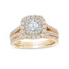 Thumbnail Image 0 of 1 CT. T.W. Diamond Double Cushion-Shaped Frame Multi-Row Bridal Set in 10K Gold