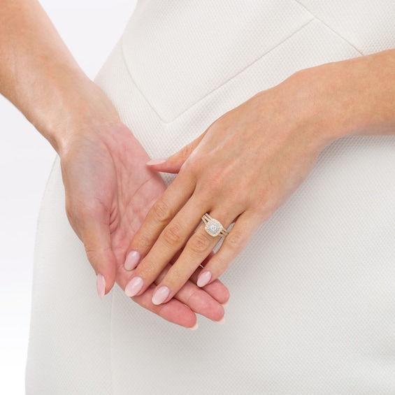 1 CT. T.w. Diamond Double Cushion-Shaped Frame Multi-Row Bridal Set in 10K Gold