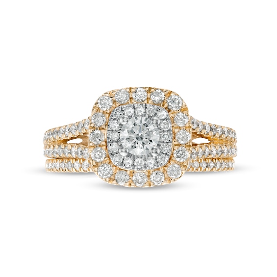 1 CT. T.w. Diamond Double Cushion-Shaped Frame Multi-Row Bridal Set in 10K Gold