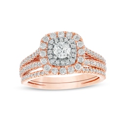 1 CT. T.W. Diamond Double Cushion-Shaped Frame Multi-Row Bridal Set in 10K Rose Gold