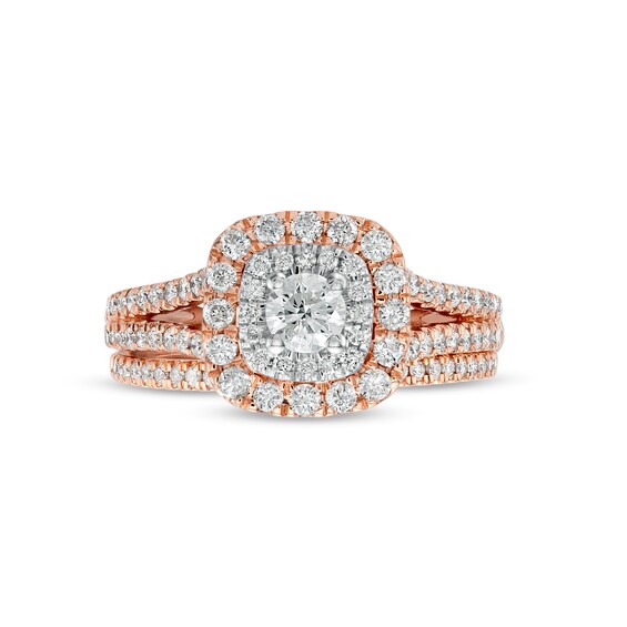 1 CT. T.w. Diamond Double Cushion-Shaped Frame Multi-Row Bridal Set in 10K Rose Gold
