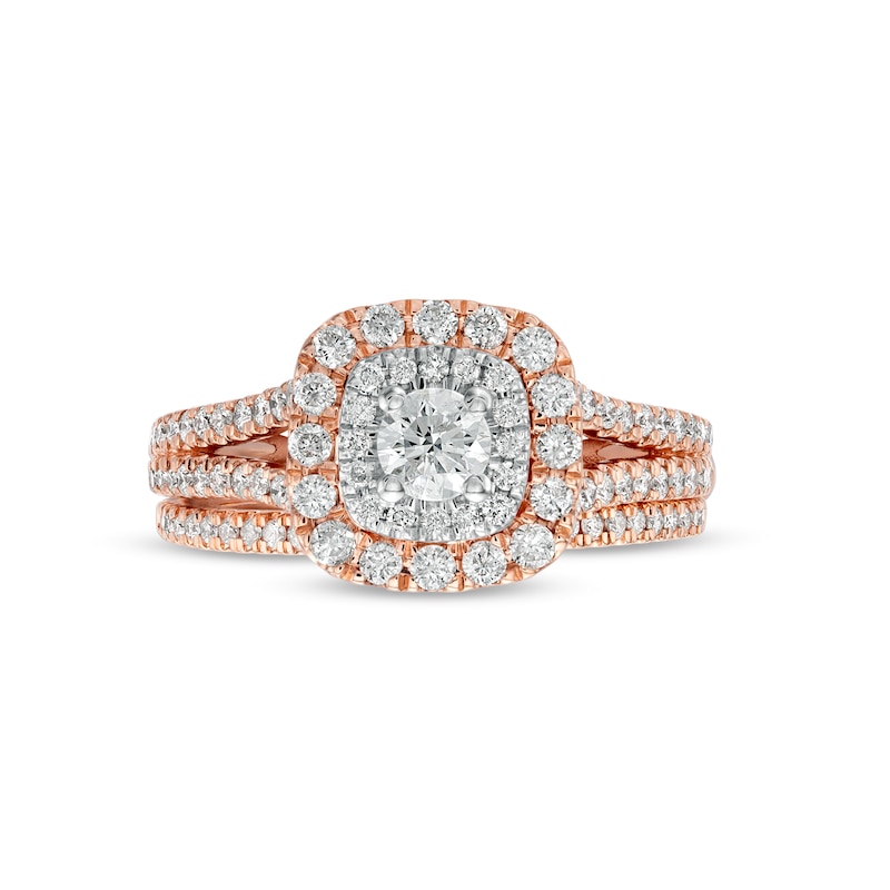 1 CT. T.W. Diamond Double Cushion-Shaped Frame Multi-Row Bridal Set in 10K Rose Gold