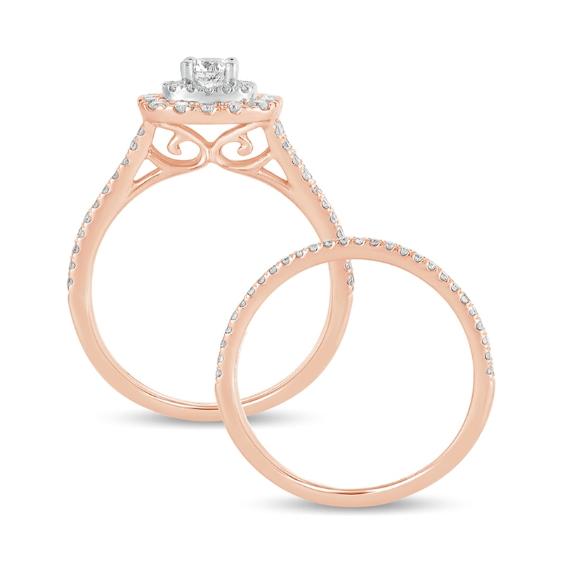1 CT. T.W. Diamond Double Cushion-Shaped Frame Multi-Row Bridal Set in 10K Rose Gold