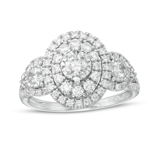 1 CT. T.w. Diamond Past Present Future® Double Oval Frame Engagement Ring in 10K White Gold