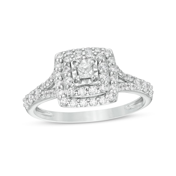 1/2 CT. T.w. Princess-Cut Diamond Double Frame Split Shank Engagement Ring in 10K White Gold
