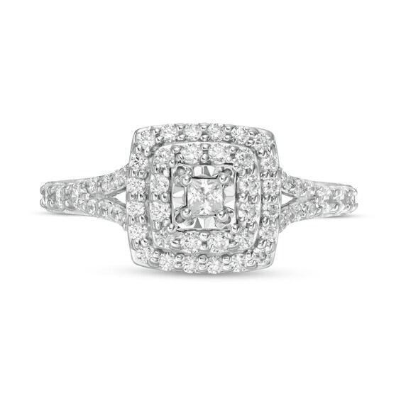 1/2 CT. T.w. Princess-Cut Diamond Double Frame Split Shank Engagement Ring in 10K White Gold