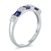 Thumbnail Image 2 of Princess-Cut Blue Sapphire and 1/6 CT. T.W. Diamond Quad Three Stone Alternating Ring in 10K White Gold