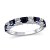 Thumbnail Image 0 of Princess-Cut Blue Sapphire and 1/10 CT. T.W. Diamond Split Duo Five Stone Alternating Ring in 10K White Gold