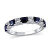 Thumbnail Image 1 of Princess-Cut Blue Sapphire and 1/10 CT. T.W. Diamond Split Duo Five Stone Alternating Ring in 10K White Gold