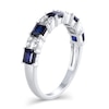 Thumbnail Image 2 of Princess-Cut Blue Sapphire and 1/10 CT. T.W. Diamond Split Duo Five Stone Alternating Ring in 10K White Gold