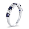 Thumbnail Image 3 of Princess-Cut Blue Sapphire and 1/10 CT. T.W. Diamond Split Duo Five Stone Alternating Ring in 10K White Gold
