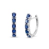 Thumbnail Image 0 of Oval Blue Sapphire Huggie Hoop Earrings in Sterling Silver