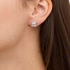6.0mm Princess-Cut White Lab-Created Sapphire Ornate Outer Edge Vintage-Style Stud Earrings in Sterling Silver