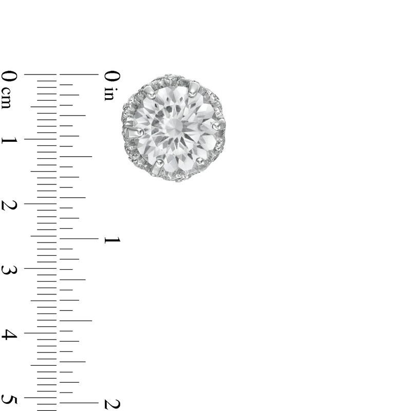 6.5mm White Lab-Created Sapphire Ornate Outer Edge Vintage-Style Stud Earrings in Sterling Silver