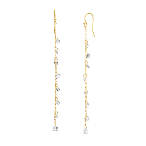 4.0mm Faceted White Lab-Created Sapphire Dangle Station Linear Chain Drop Earrings in 18K Gold Over Silver