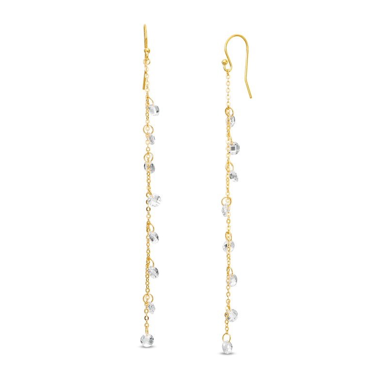 Main Image 1 of 4.0mm Faceted White Lab-Created Sapphire Dangle Station Linear Chain Drop Earrings in 18K Gold Over Silver