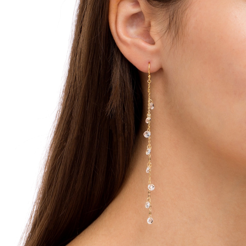 Main Image 2 of 4.0mm Faceted White Lab-Created Sapphire Dangle Station Linear Chain Drop Earrings in 18K Gold Over Silver