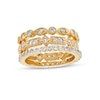 Thumbnail Image 1 of White Lab-Created Sapphire Art Deco Vintage-Style Three Piece Stackable Ring Set in 18K Gold Over Silver - Size 7