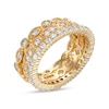 Thumbnail Image 3 of White Lab-Created Sapphire Art Deco Vintage-Style Three Piece Stackable Ring Set in 18K Gold Over Silver - Size 7