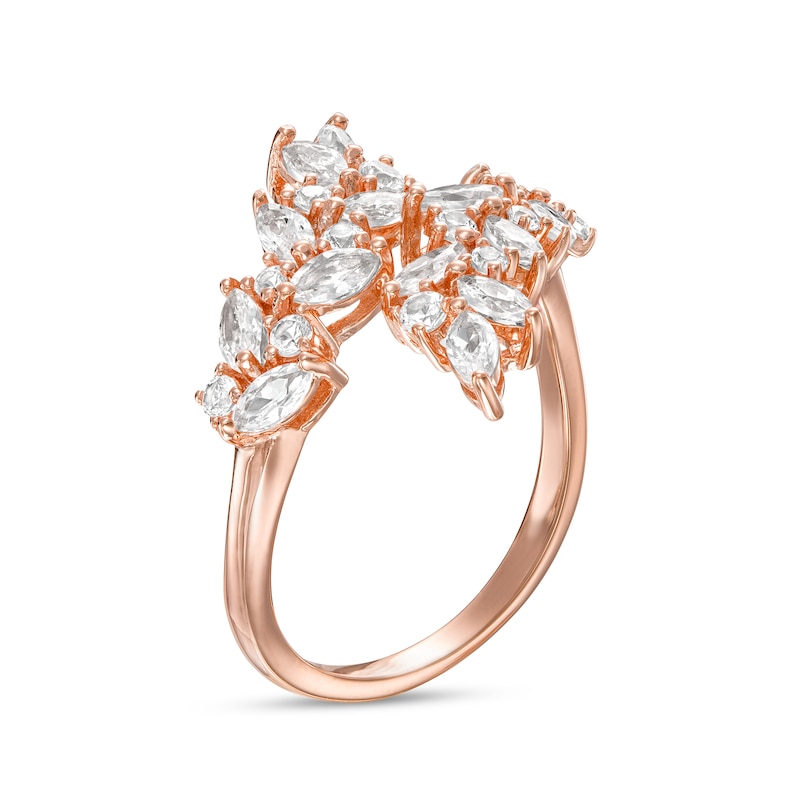 Main Image 3 of Marquise and Round White Lab-Created Sapphire Leaf Branch Bypass  Wrap Ring in 18K Rose Gold Over Silver