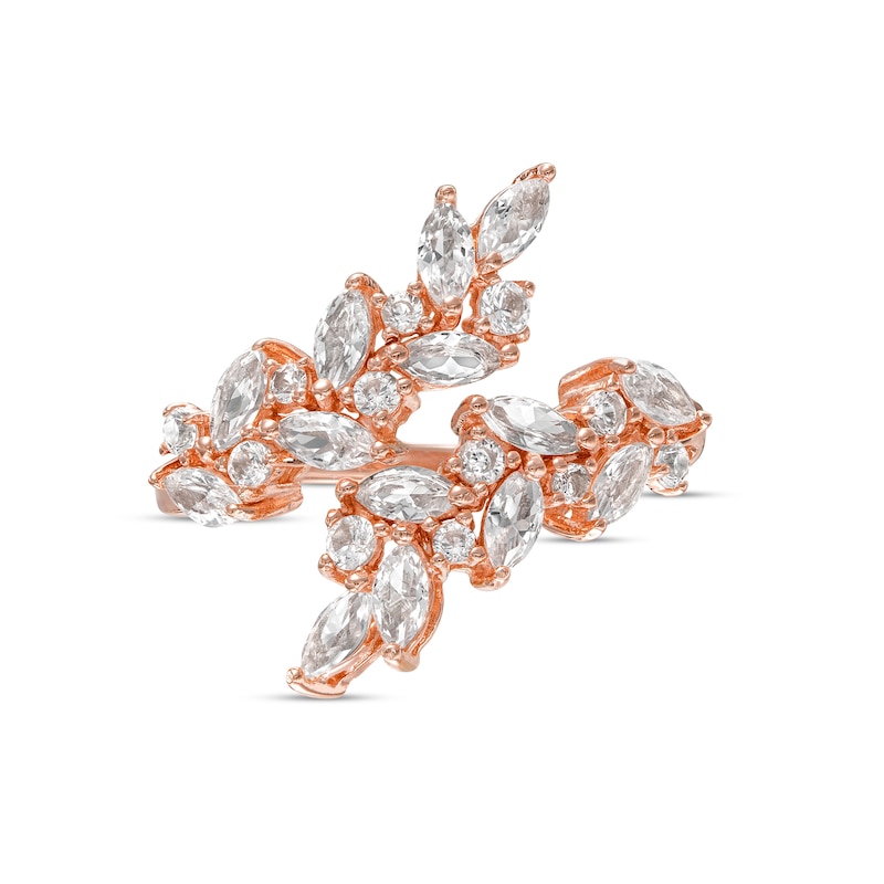 Main Image 4 of Marquise and Round White Lab-Created Sapphire Leaf Branch Bypass  Wrap Ring in 18K Rose Gold Over Silver