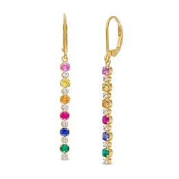 Lab-Created Emerald, Ruby and Multi-Color Lab-Created Sapphire Alternating Linear Drop Earrings in 18K Gold Over Silver