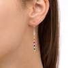 Thumbnail Image 1 of Lab-Created Emerald, Ruby and Multi-Color Lab-Created Sapphire Alternating Linear Drop Earrings in 18K Gold Over Silver