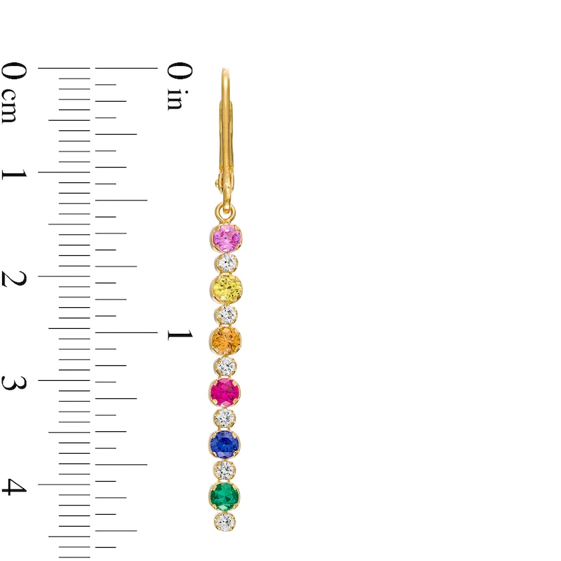 Lab-Created Emerald, Ruby and Multi-Color Lab-Created Sapphire Alternating Linear Drop Earrings in 18K Gold Over Silver