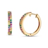 Thumbnail Image 1 of Lab-Created Emerald, Ruby and Multi-Color Lab-Created Sapphire Double Row Huggie Hoop Earrings in 18K Gold Over Silver