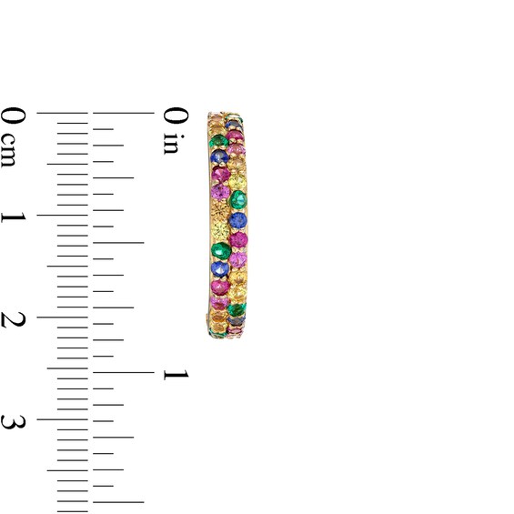 Lab-Created Emerald, Ruby and Multi-Color Lab-Created Sapphire Double Row Huggie Hoop Earrings in 18K Gold Over Silver