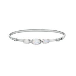 Sideways Oval Lab-Created Opal and White Lab-Created Sapphire Collar Three Stone Bangle in Sterling Silver