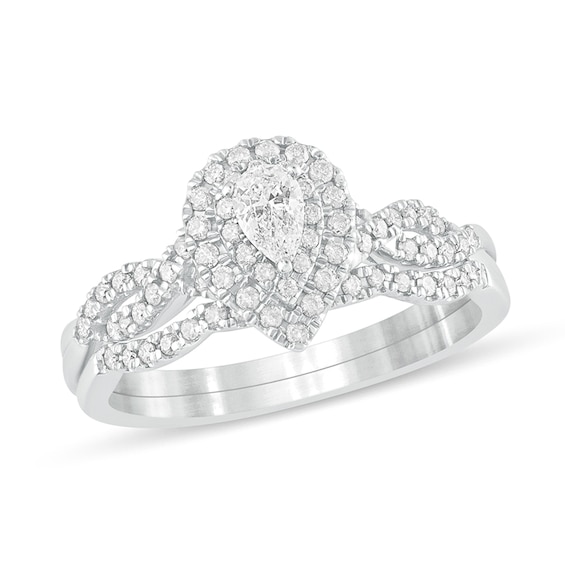 1/2 CT. T.w. Pear-Shaped Diamond Double Frame Multi-Row Bridal Set in 10K White Gold
