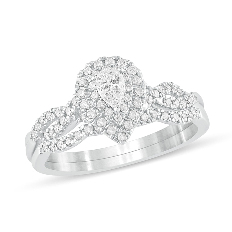1/2 CT. T.W. Pear-Shaped Diamond Double Frame Multi-Row Bridal Set in 10K White Gold