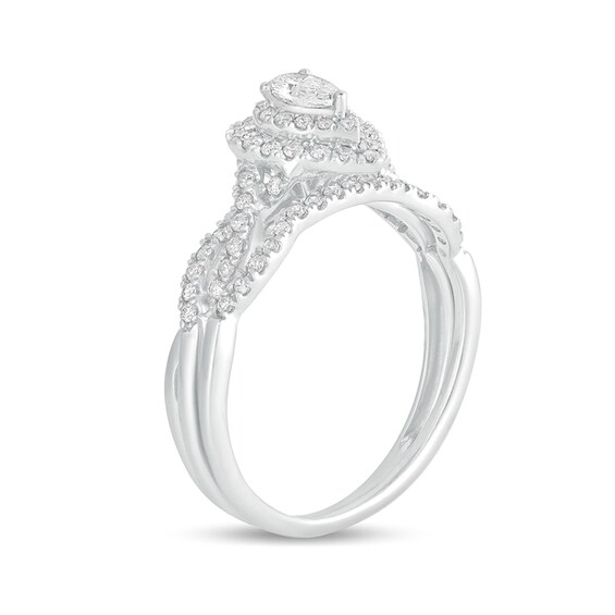 1/2 CT. T.w. Pear-Shaped Diamond Double Frame Multi-Row Bridal Set in 10K White Gold