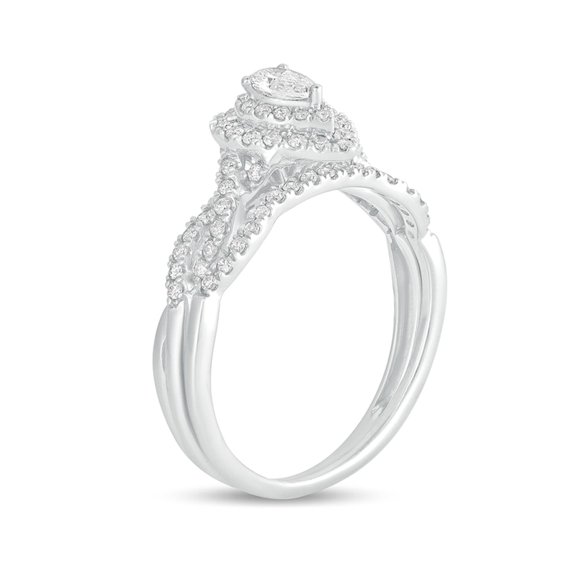 1/2 CT. T.W. Pear-Shaped Diamond Double Frame Multi-Row Bridal Set in 10K White Gold