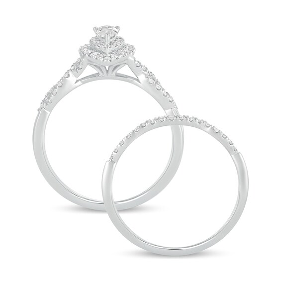 1/2 CT. T.w. Pear-Shaped Diamond Double Frame Multi-Row Bridal Set in 10K White Gold