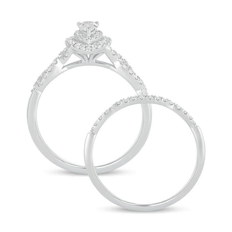 1/2 CT. T.W. Pear-Shaped Diamond Double Frame Multi-Row Bridal Set in 10K White Gold