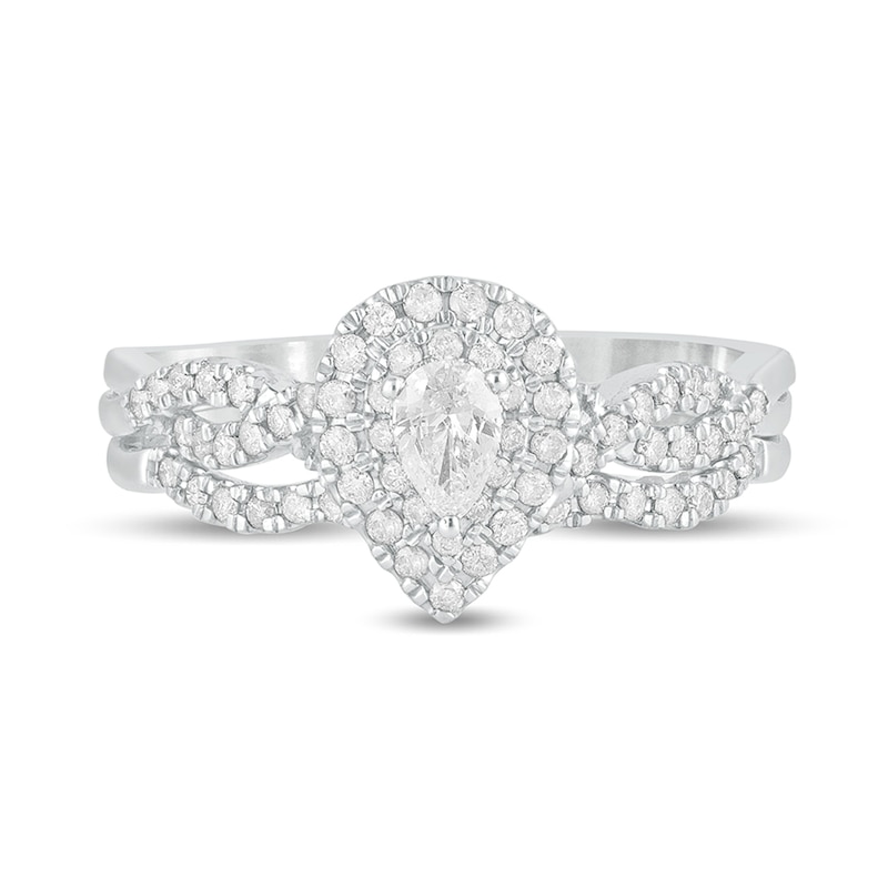 1/2 CT. T.W. Pear-Shaped Diamond Double Frame Multi-Row Bridal Set in 10K White Gold