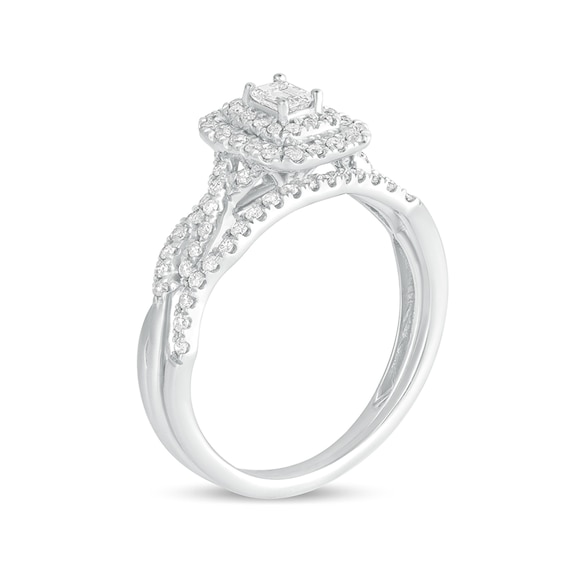 1/2 CT. T.w. Emerald-Cut Diamond Double Frame Multi-Row Bridal Set in 10K White Gold