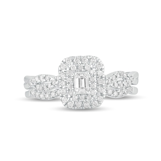 1/2 CT. T.w. Emerald-Cut Diamond Double Frame Multi-Row Bridal Set in 10K White Gold