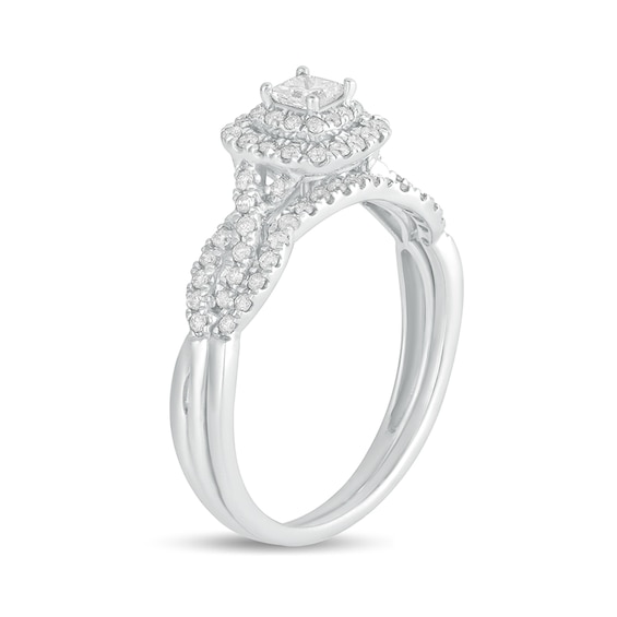 1/2 CT. T.w. Princess-Cut Diamond Double Cushion-Shaped Frame Multi-Row Bridal Set in 10K Gold