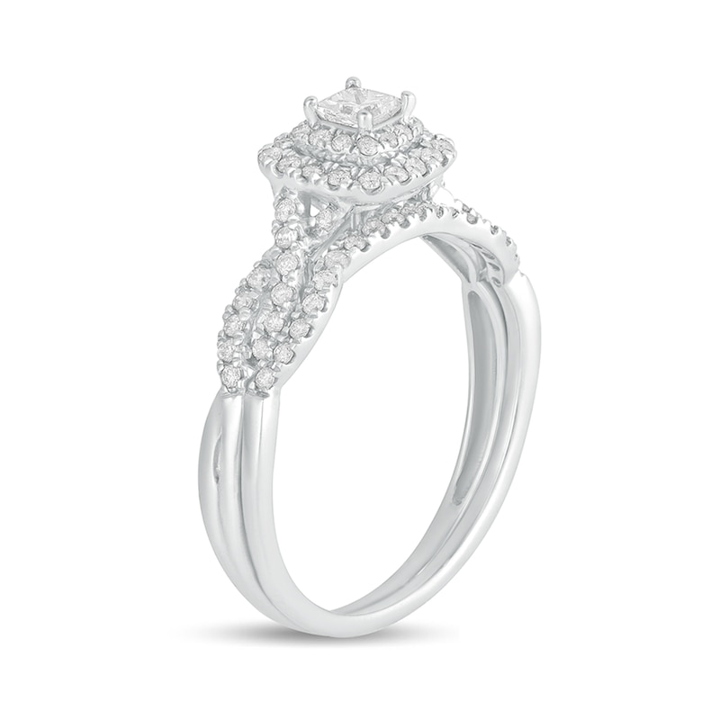 Main Image 2 of 1/2 CT. T.W. Princess-Cut Diamond Double Cushion-Shaped Frame Multi-Row Bridal Set in 10K White Gold