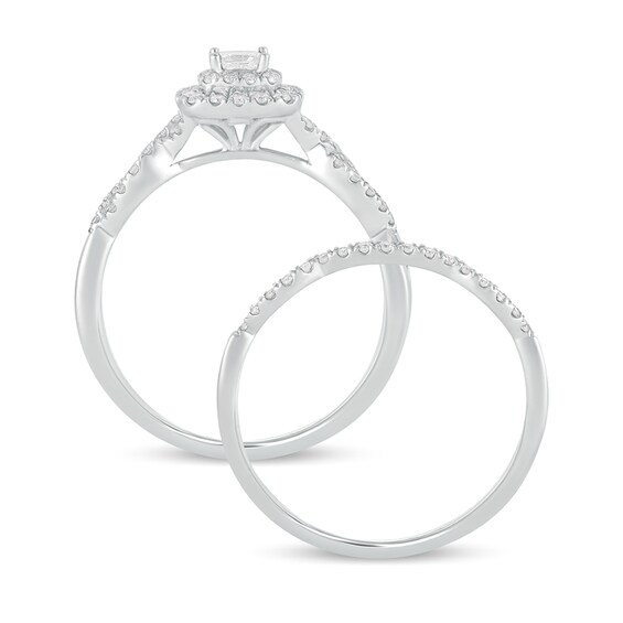 1/2 CT. T.w. Princess-Cut Diamond Double Cushion-Shaped Frame Multi-Row Bridal Set in 10K Gold