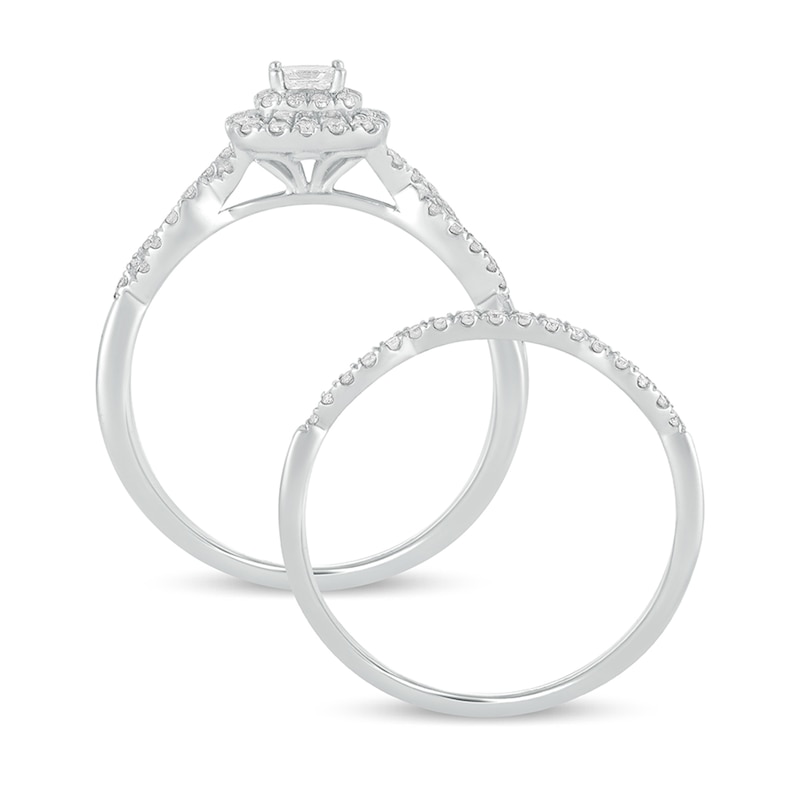 Main Image 3 of 1/2 CT. T.W. Princess-Cut Diamond Double Cushion-Shaped Frame Multi-Row Bridal Set in 10K White Gold