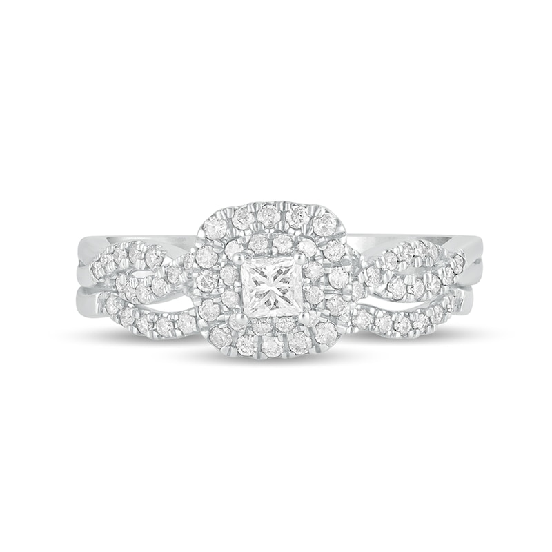 Main Image 4 of 1/2 CT. T.W. Princess-Cut Diamond Double Cushion-Shaped Frame Multi-Row Bridal Set in 10K White Gold