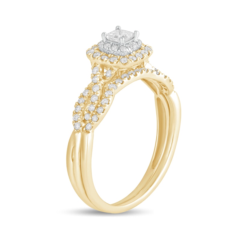 Main Image 2 of 1/2 CT. T.W. Princess-Cut Diamond Double Cushion-Shaped Frame Multi-Row Bridal Set in 10K Gold