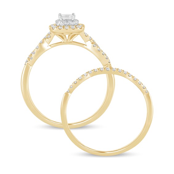 1/2 CT. T.w. Princess-Cut Diamond Double Cushion-Shaped Frame Multi-Row Bridal Set in 10K Gold