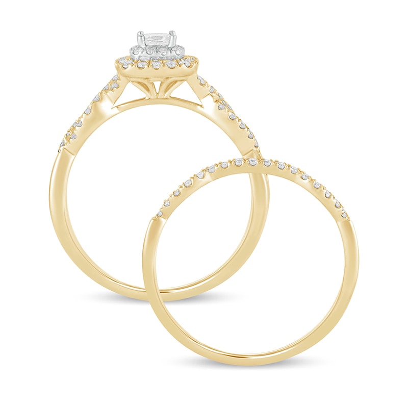 Main Image 3 of 1/2 CT. T.W. Princess-Cut Diamond Double Cushion-Shaped Frame Multi-Row Bridal Set in 10K Gold